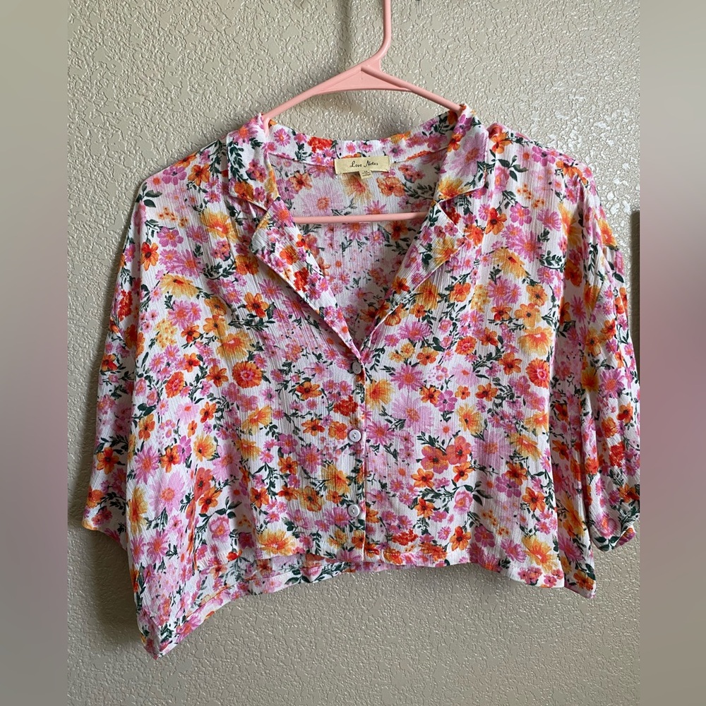 Floral cropped colar shirt